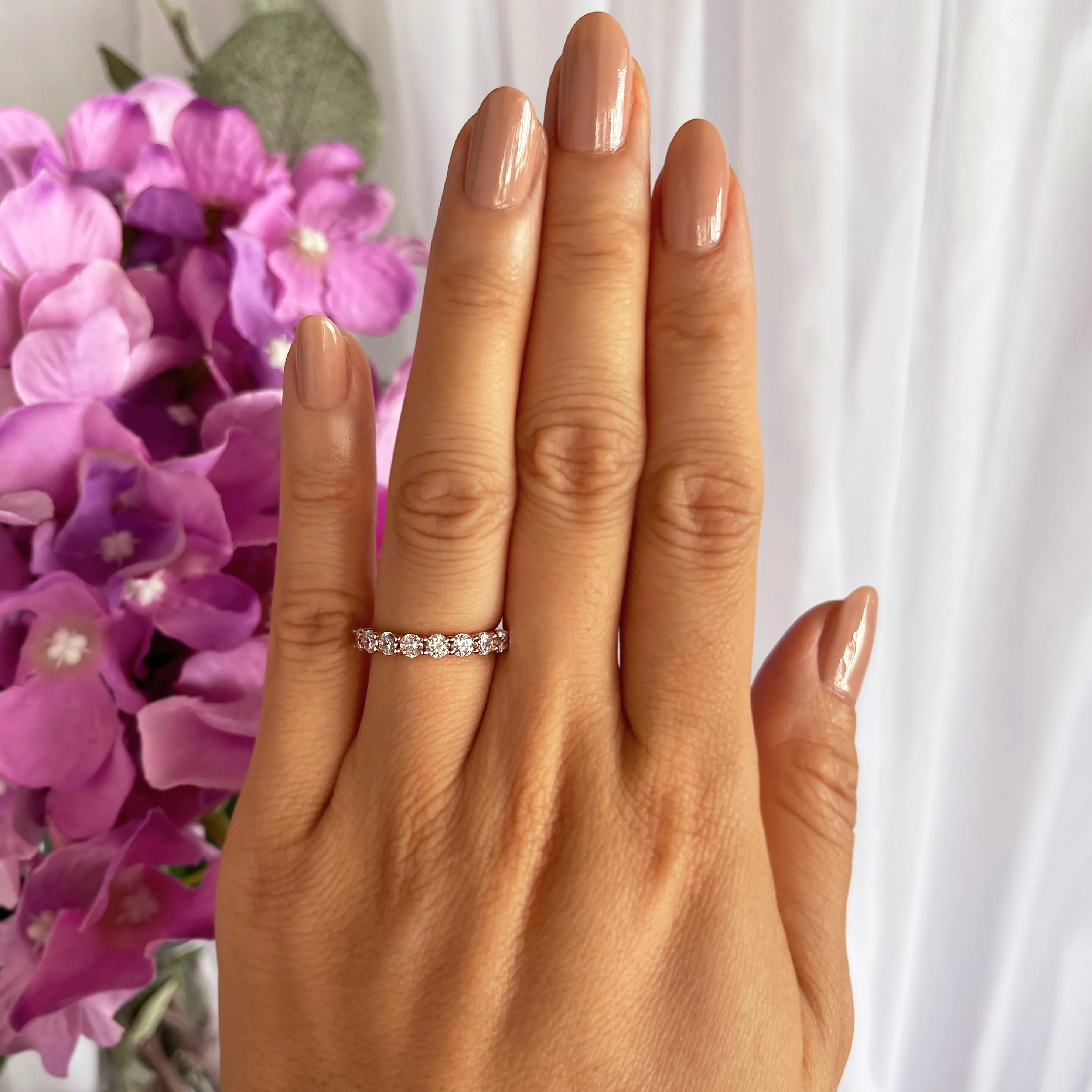 1 ctw Half Eternity Band - 10k Solid Rose Gold