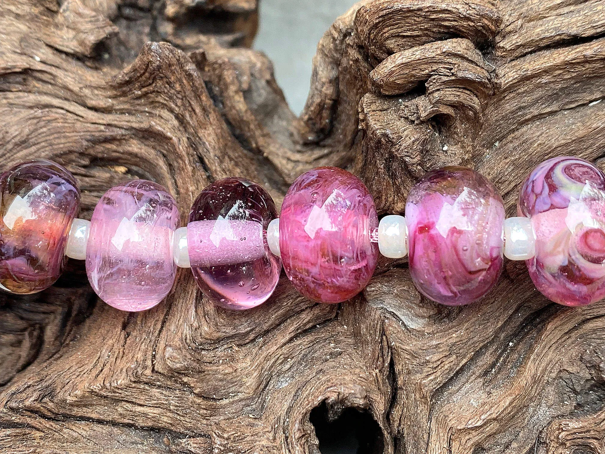 10 Wild Berry Pink Shimmer Lampwork Beads Set SRA