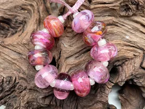 10 Wild Berry Pink Shimmer Lampwork Beads Set SRA
