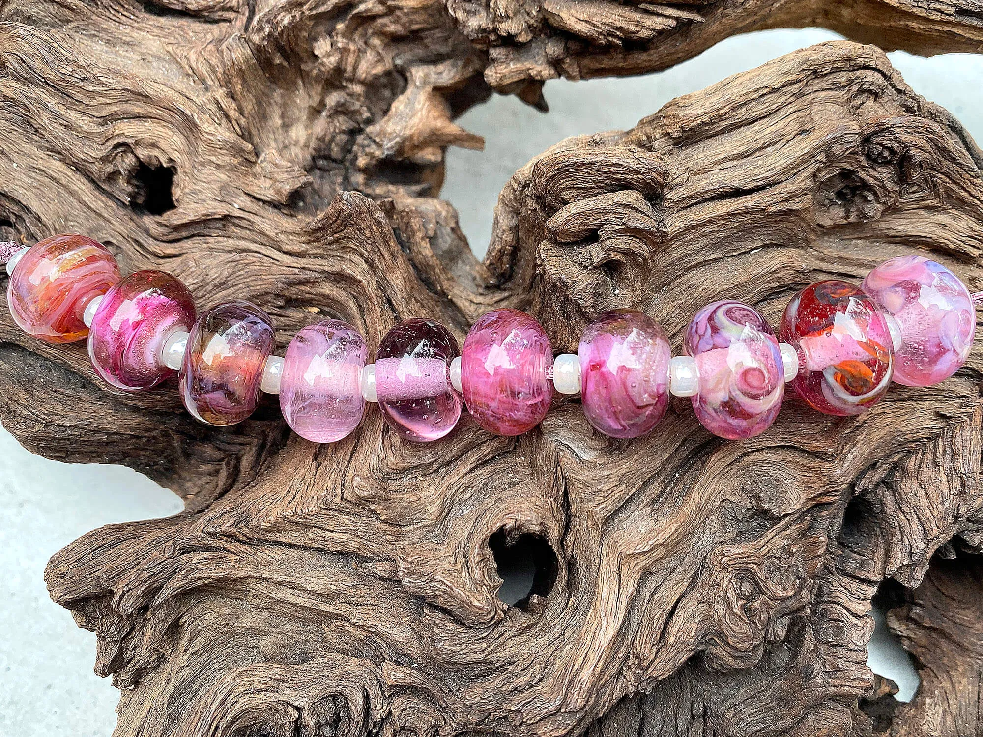 10 Wild Berry Pink Shimmer Lampwork Beads Set SRA