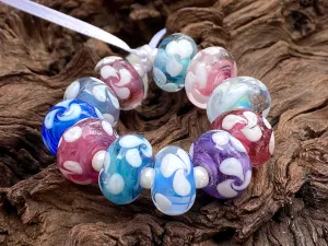 11 Handmade Pastel Floral Lampwork Beads Set SRA
