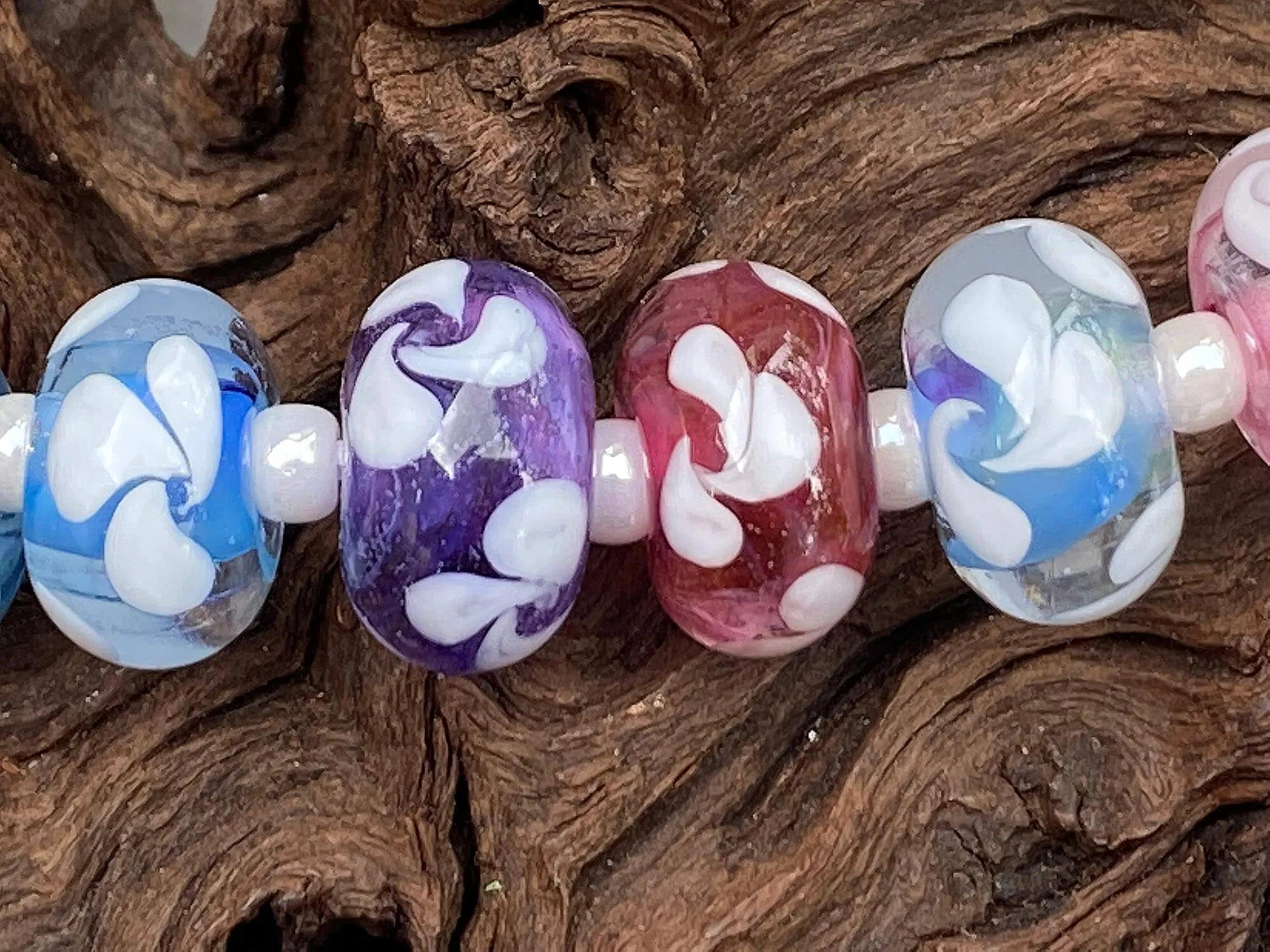 11 Handmade Pastel Floral Lampwork Beads Set SRA