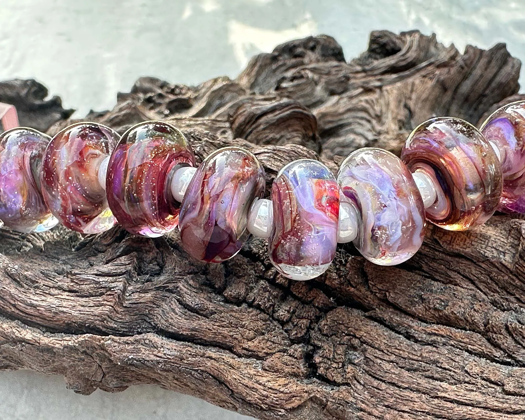 11 Pink Sunset Swirl Lampwork Beads Set SRA