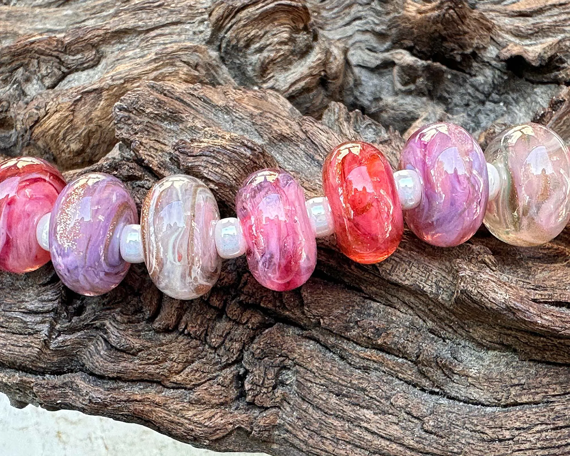 12 Pink Swirl Mix Lampwork Beads Mix SRA