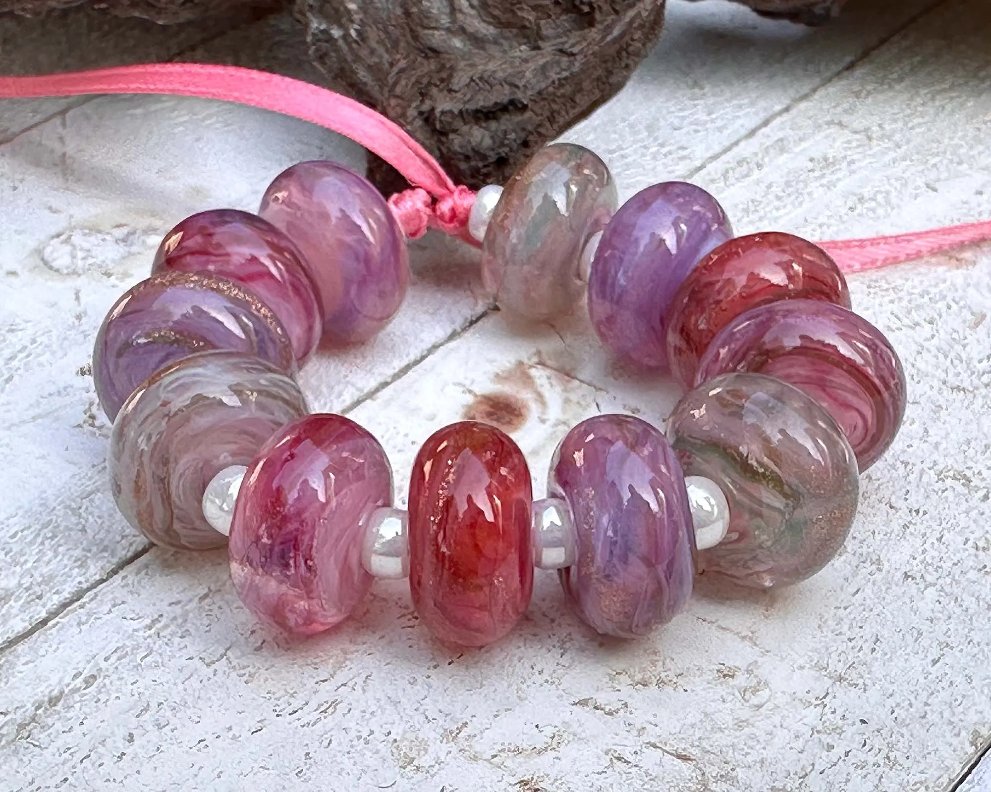 12 Pink Swirl Mix Lampwork Beads Mix SRA