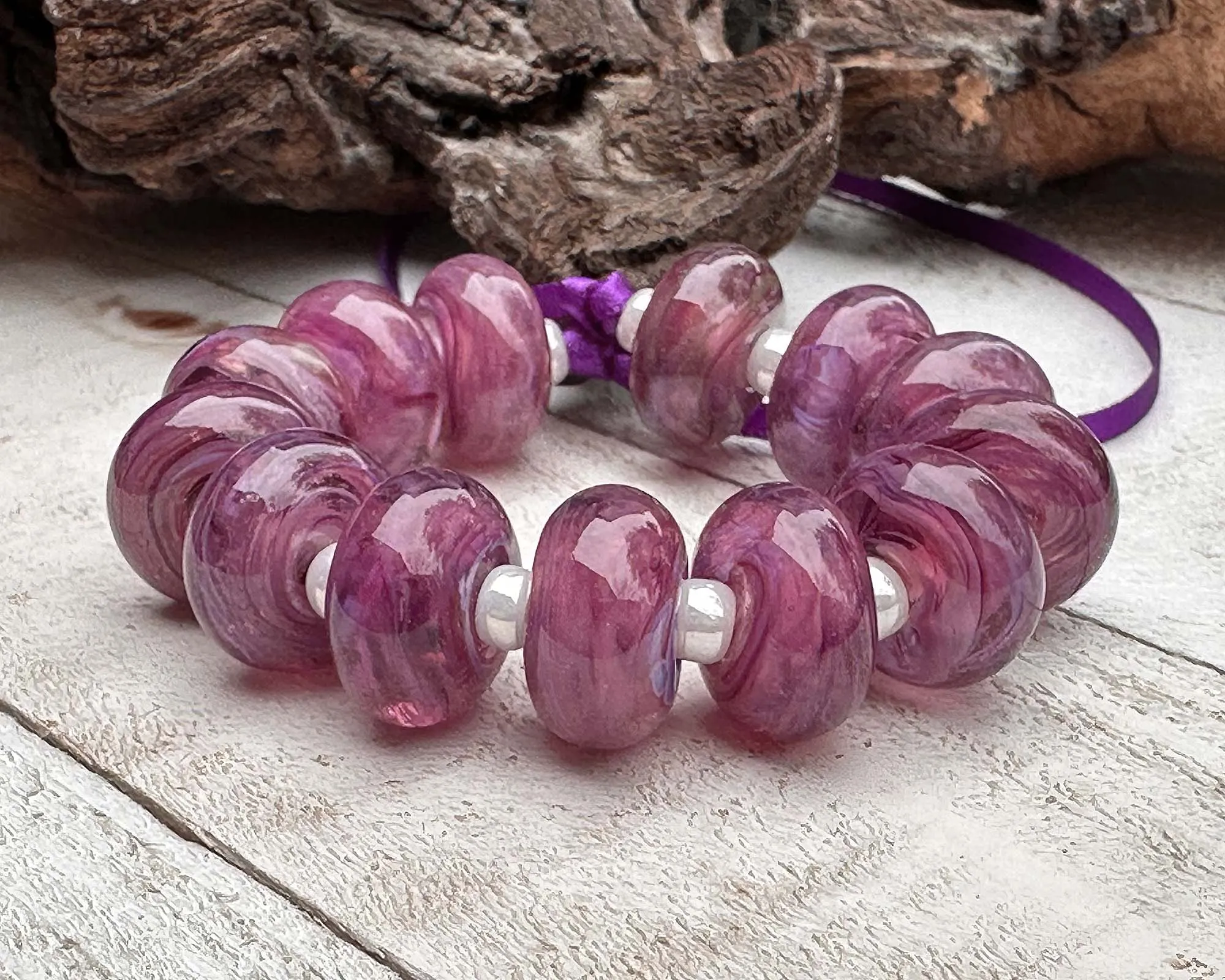13 Plum Purple Lampwork Beads Set SRA