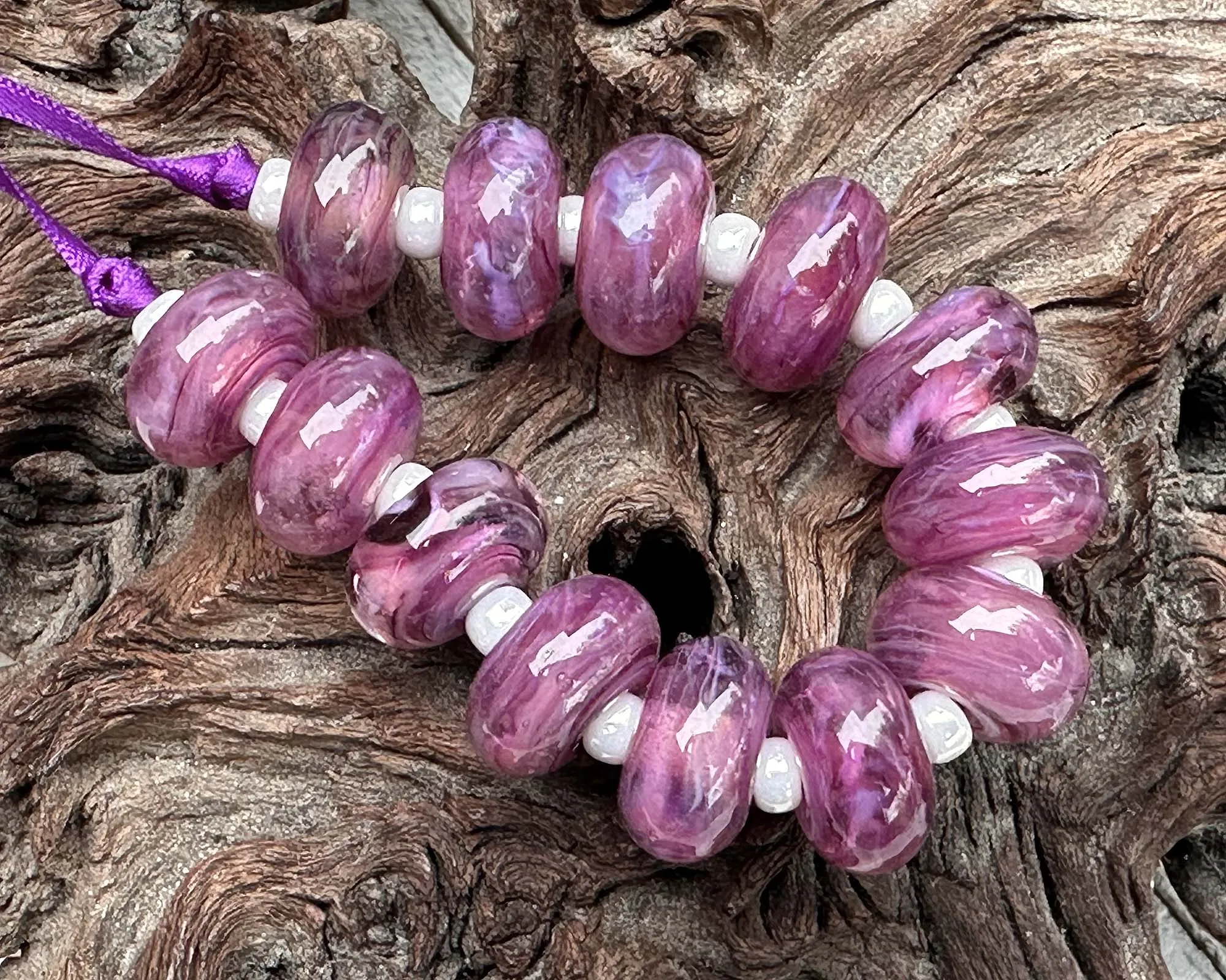 13 Plum Purple Lampwork Beads Set SRA