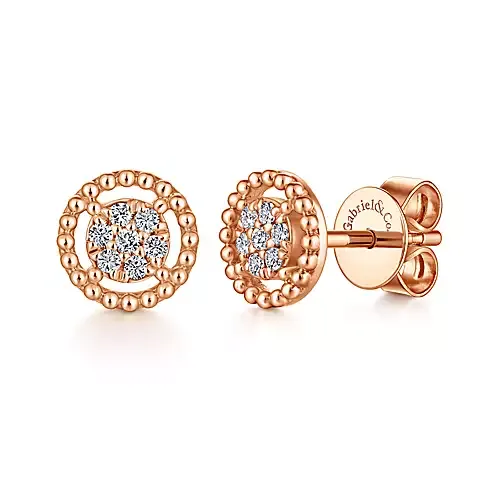 14K Gold 0.09Ct Diamond Cluster Earring, Available in White, Rose and Yellow Gold