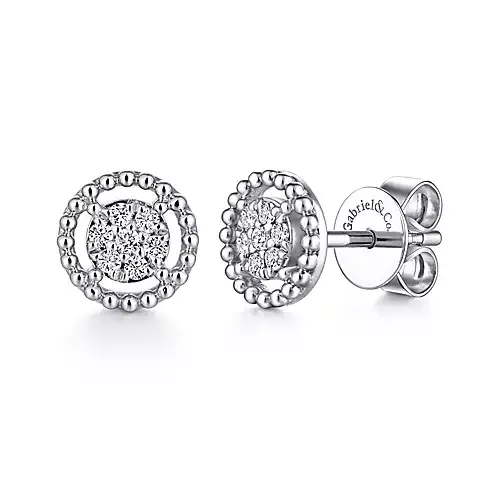 14K Gold 0.09Ct Diamond Cluster Earring, Available in White, Rose and Yellow Gold