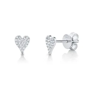14k Gold 0.10Ct Diamond Heart Earrings, Available in White, Rose and Yellow Gold
