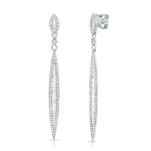 14k Gold 0.70Ct (61) Baguette diamond, 0.60Ct (180) Round Diamond Earring, available in White, Rose and Yellow Gold