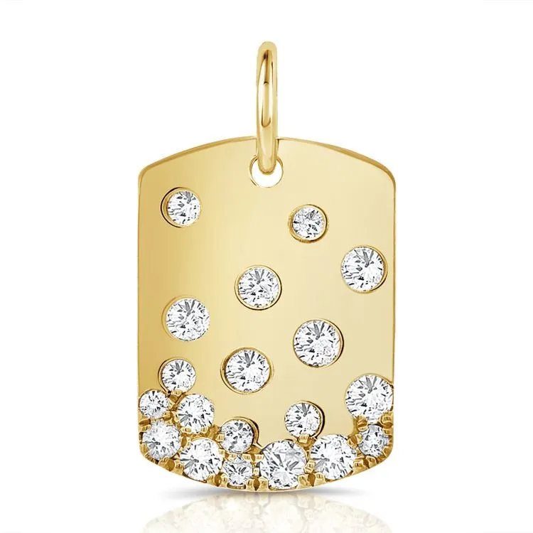 14k Gold 0.73Ct Diamond Dog Tag Charm with 19 Diamonds, Available in White, Rose and Yellow Gold