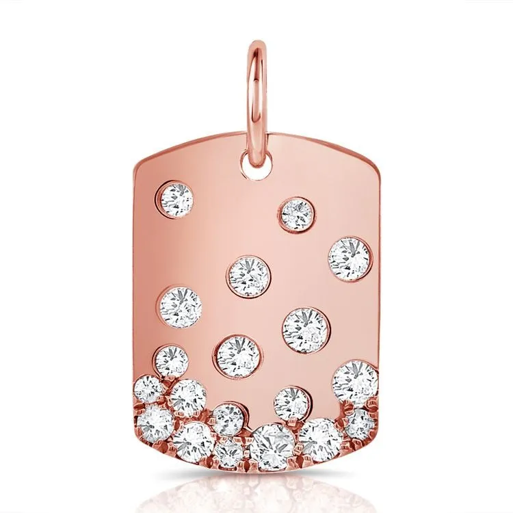14k Gold 0.73Ct Diamond Dog Tag Charm with 19 Diamonds, Available in White, Rose and Yellow Gold