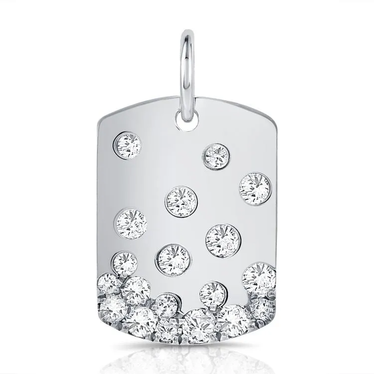14k Gold 0.73Ct Diamond Dog Tag Charm with 19 Diamonds, Available in White, Rose and Yellow Gold