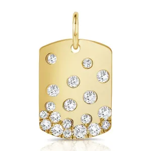14k Gold 0.73Ct Diamond Dog Tag Charm with 19 Diamonds, Available in White, Rose and Yellow Gold
