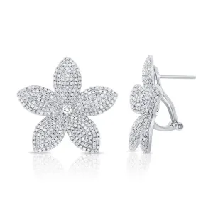 14k Gold 2.14Ct diamond flower earring with 678 diamonds, available in White, Rose and Yellow Gold