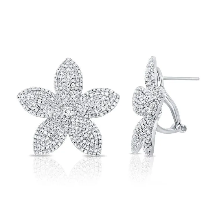 14k Gold 2.14Ct diamond flower earring with 678 diamonds, available in White, Rose and Yellow Gold