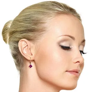 14K Solid Rose Gold Leverback Earrings Natural Pink Topaz Jewelry