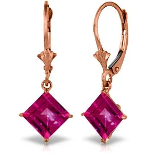 14K Solid Rose Gold Leverback Earrings Natural Pink Topaz Jewelry