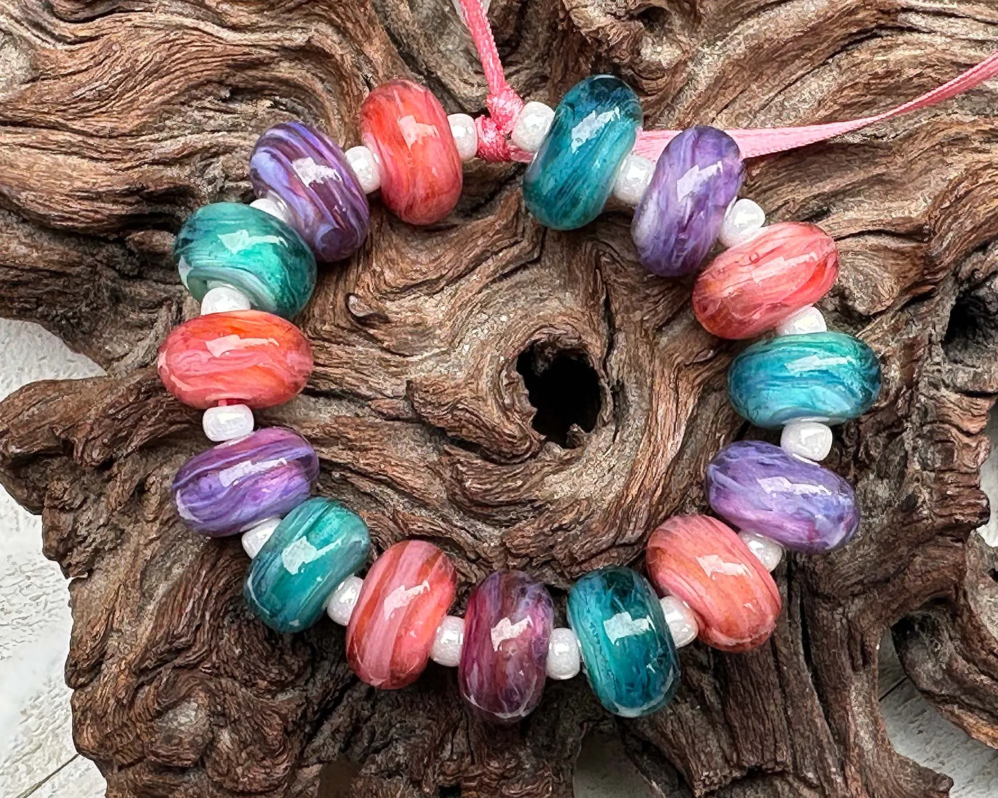15 Pastel Swirl Lampwork Beads Set SRA