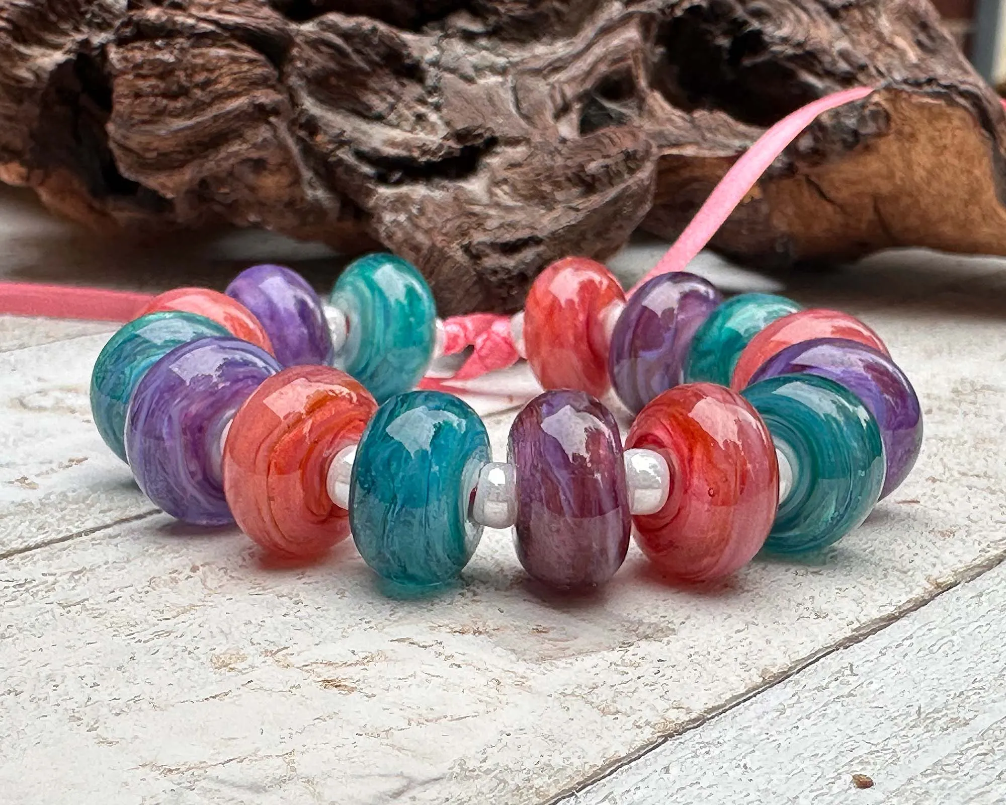 15 Pastel Swirl Lampwork Beads Set SRA