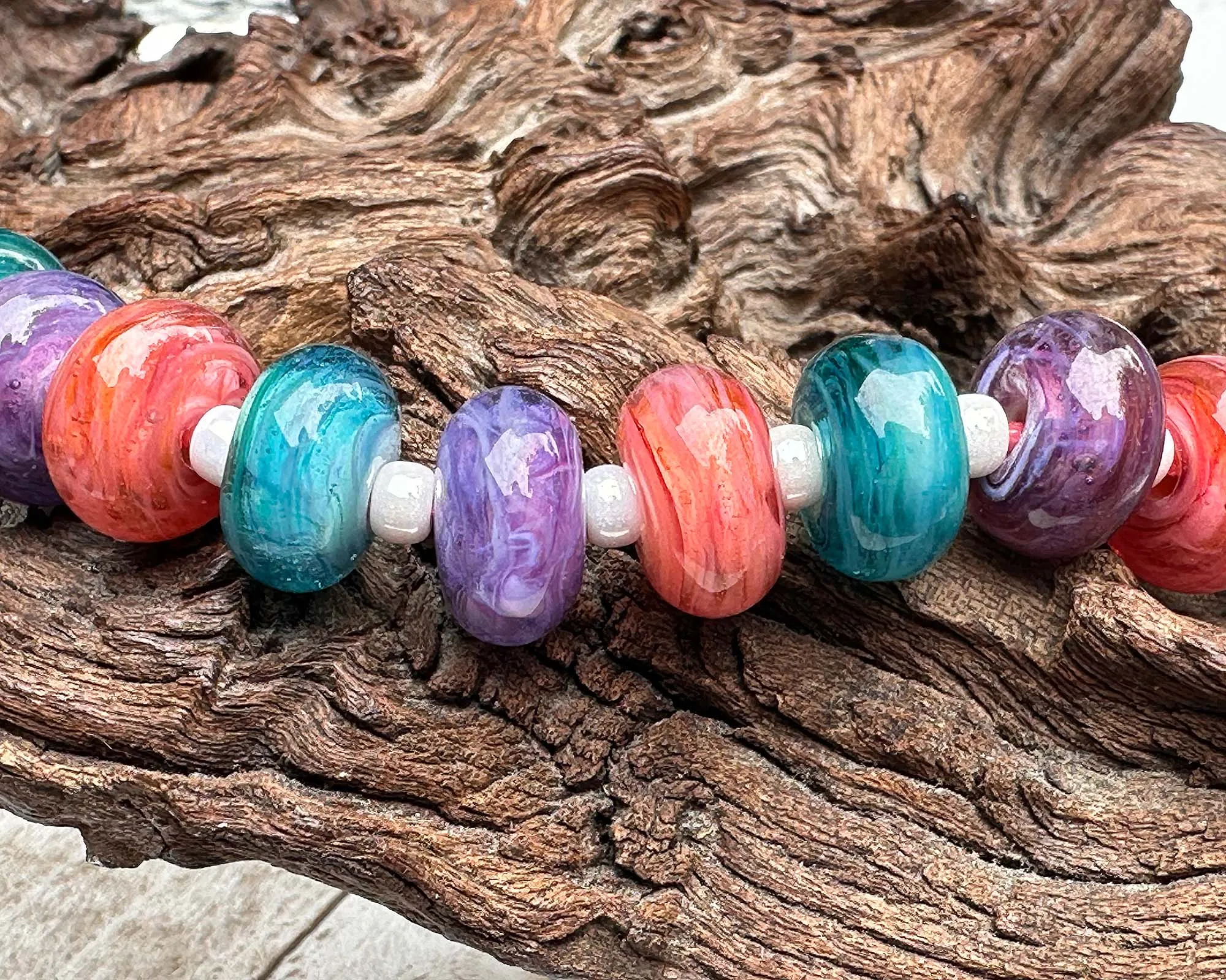 15 Pastel Swirl Lampwork Beads Set SRA