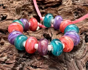 15 Pastel Swirl Lampwork Beads Set SRA