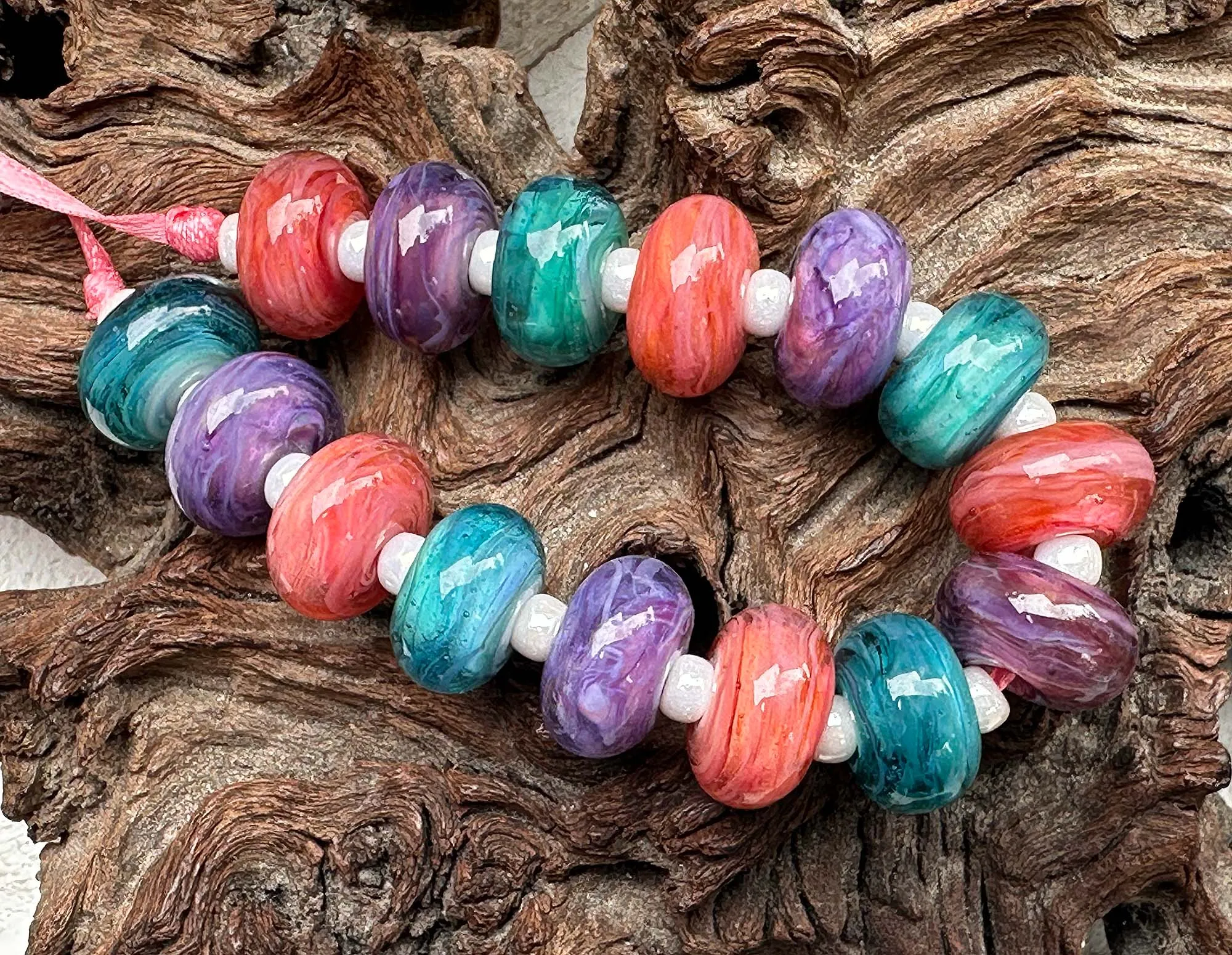 15 Pastel Swirl Lampwork Beads Set SRA