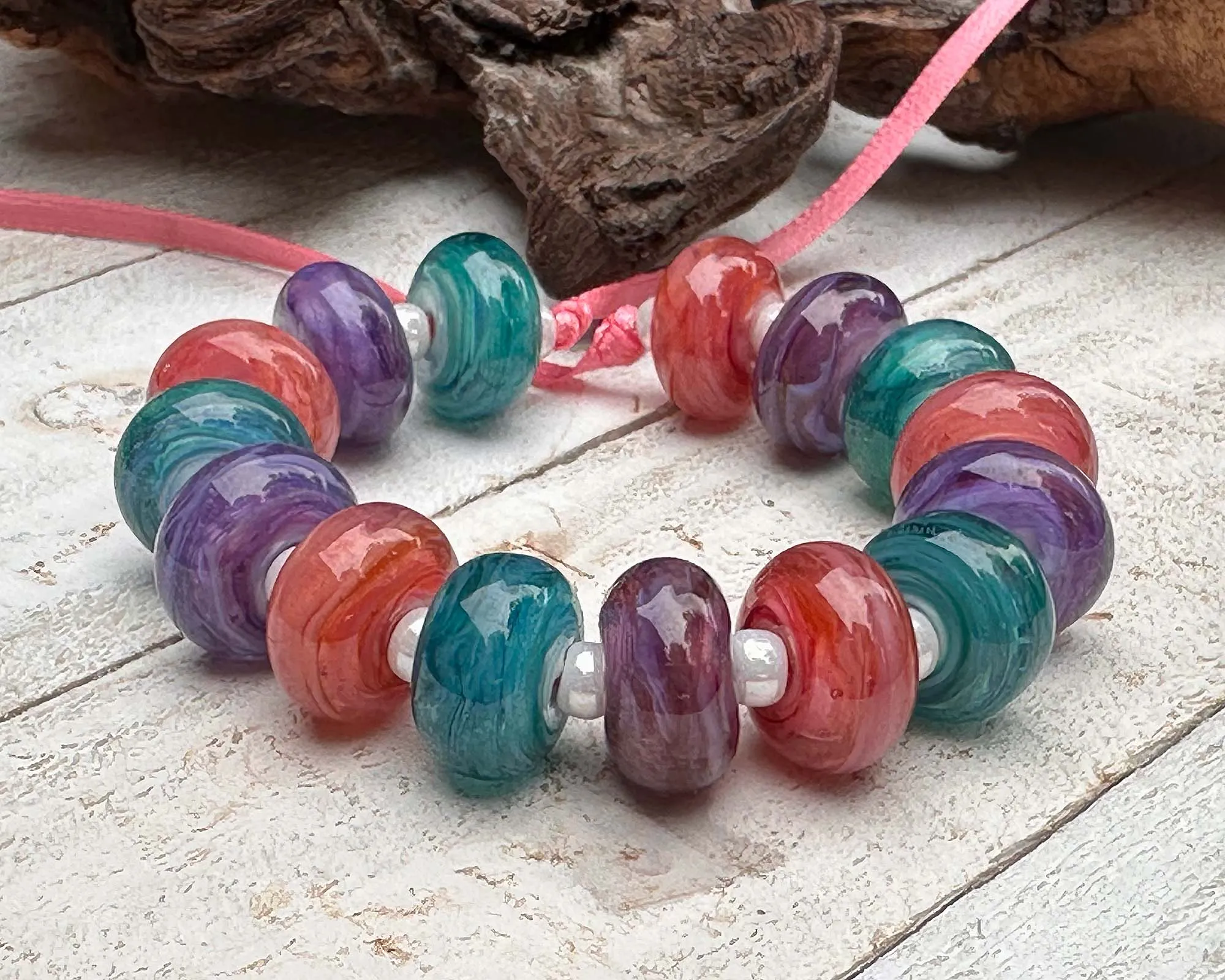 15 Pastel Swirl Lampwork Beads Set SRA