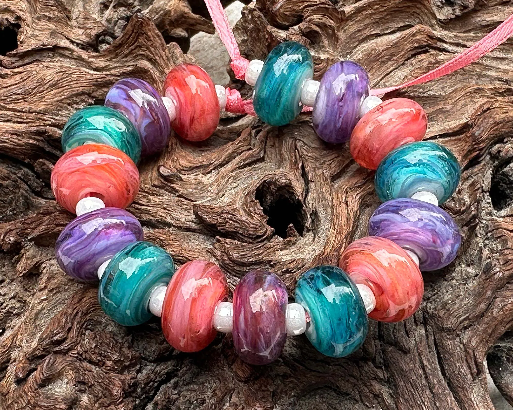15 Pastel Swirl Lampwork Beads Set SRA