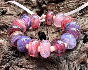 15 Pink &  Purple Swirls Lampwork Beads Set SRA