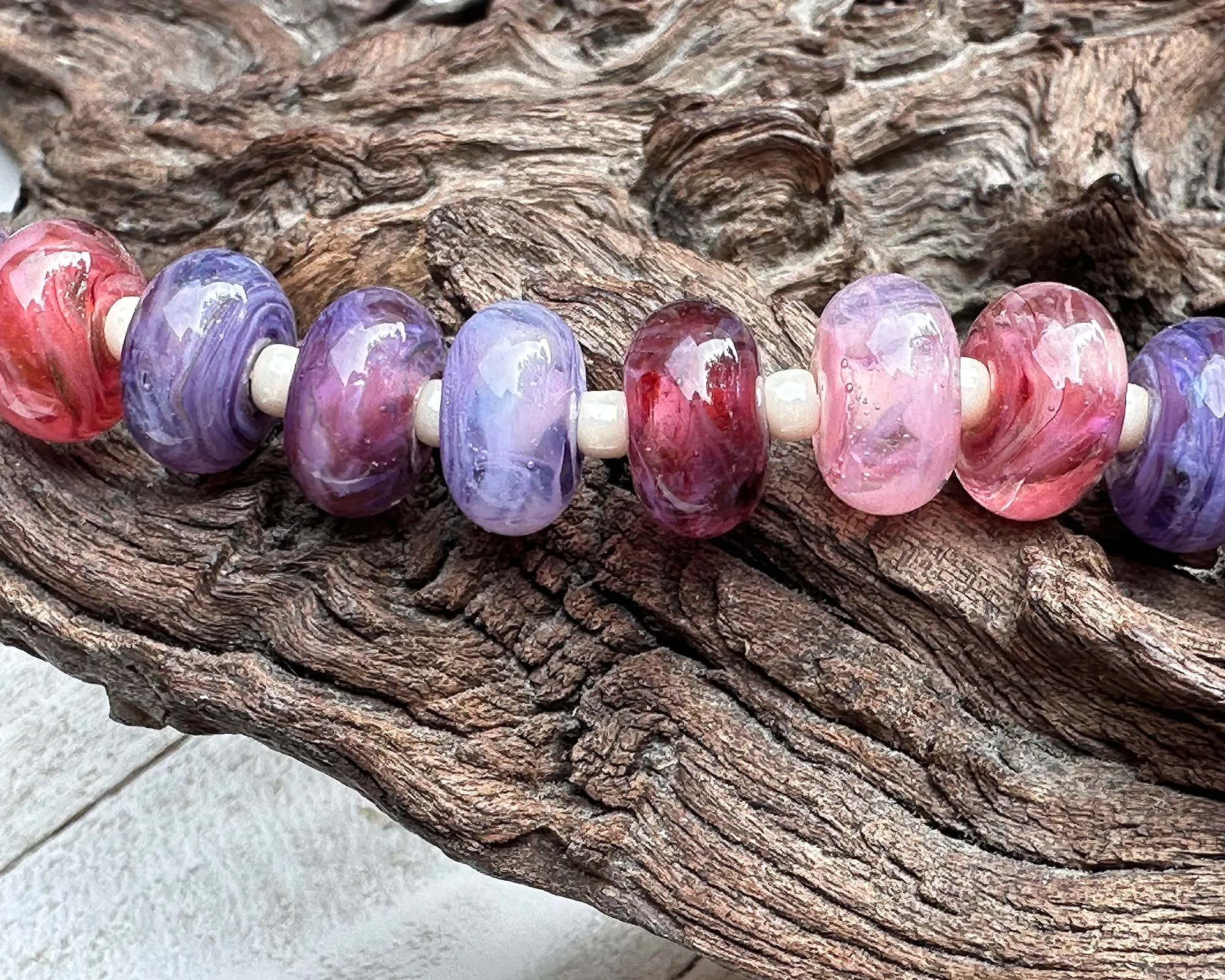 15 Pink &  Purple Swirls Lampwork Beads Set SRA