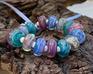 16 Handmade Pastel Lampwork Beads Set SRA