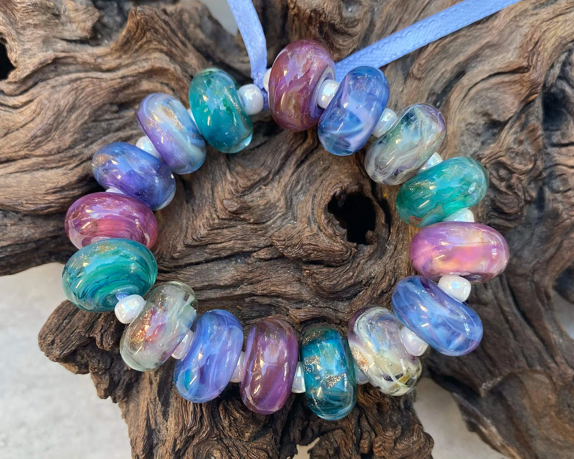 16 Handmade Pastel Lampwork Beads Set SRA