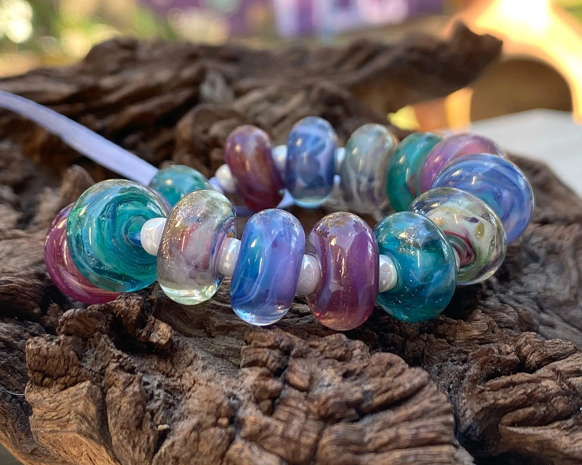 16 Handmade Pastel Lampwork Beads Set SRA