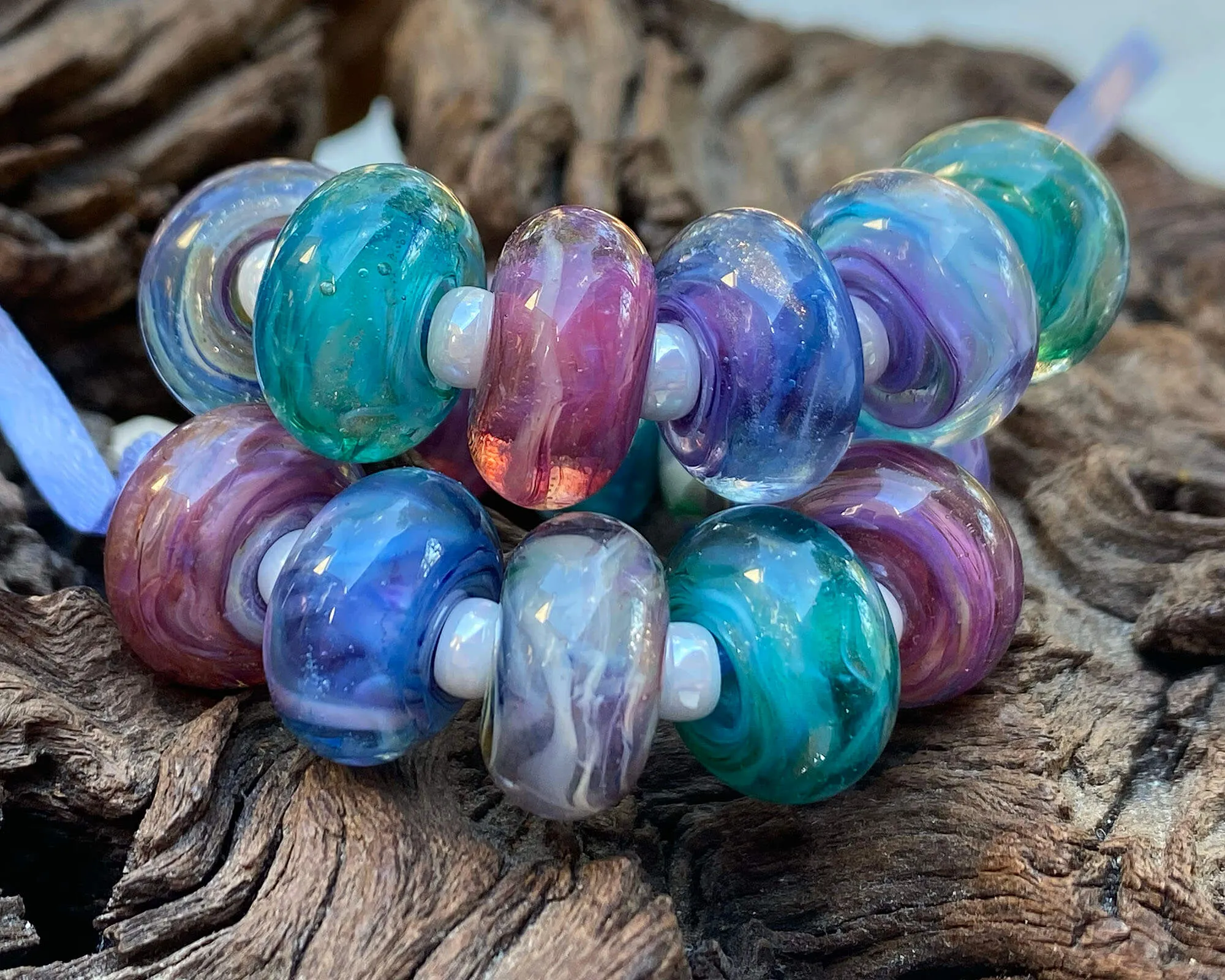16 Handmade Pastel Lampwork Beads Set SRA