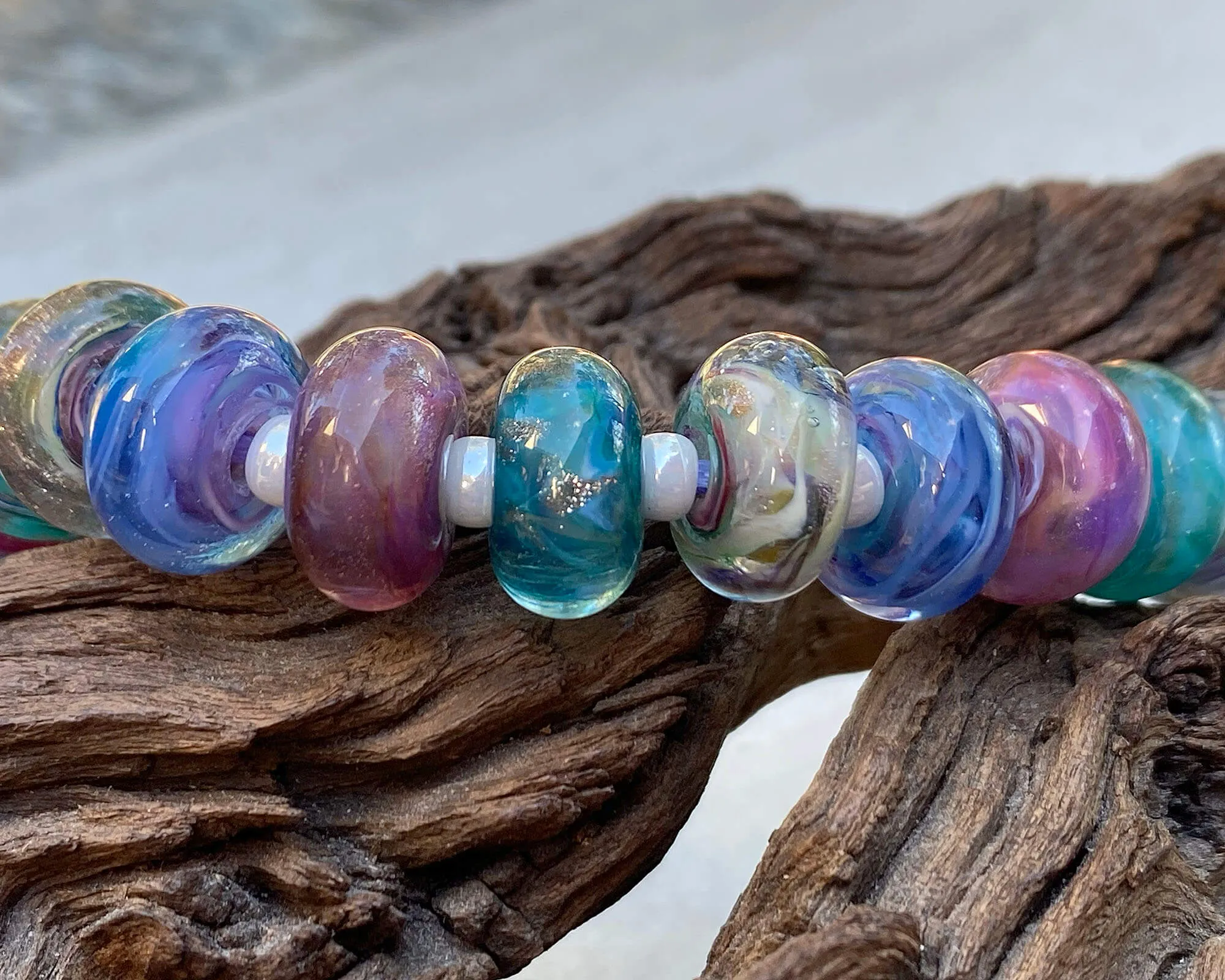 16 Handmade Pastel Lampwork Beads Set SRA