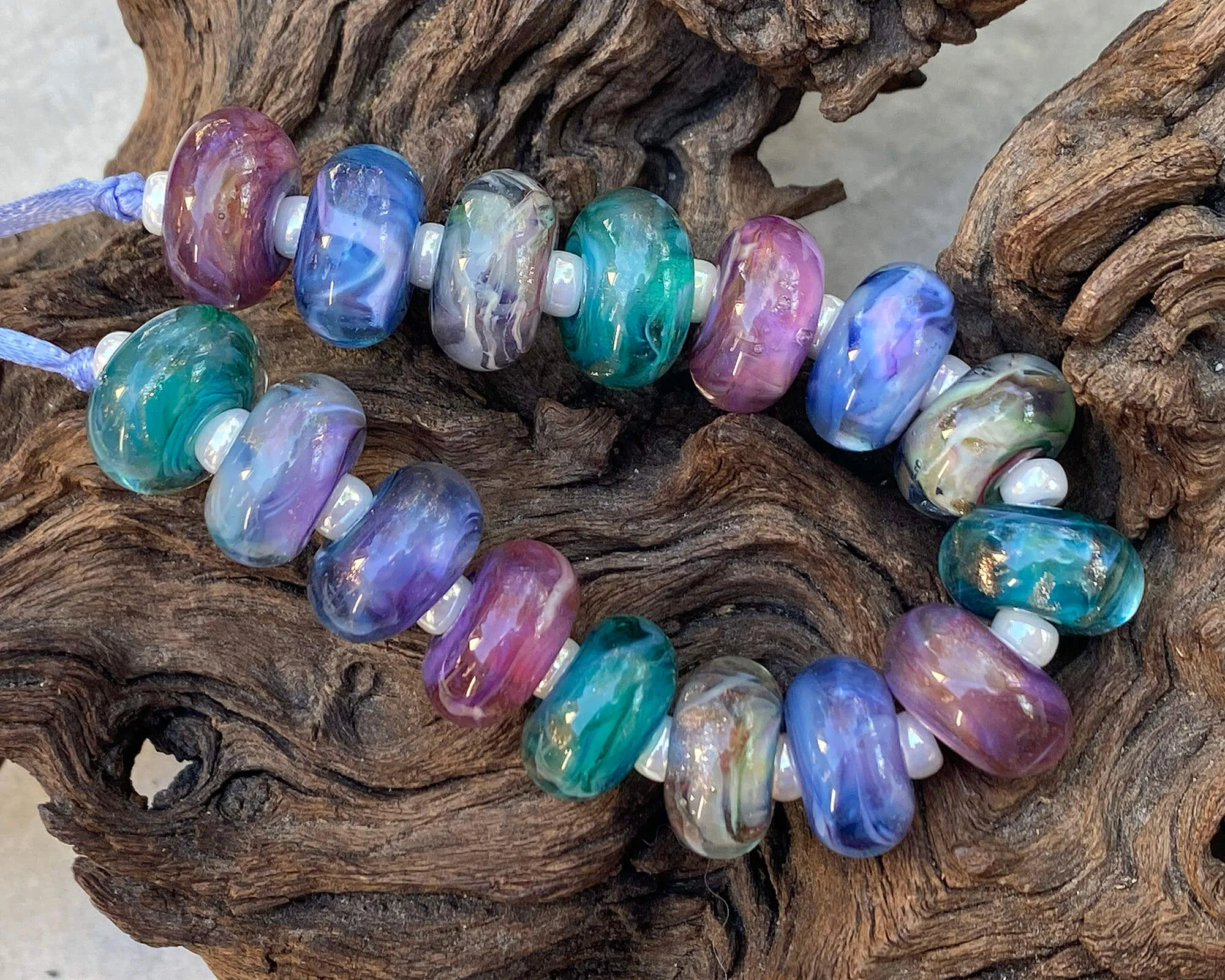 16 Handmade Pastel Lampwork Beads Set SRA