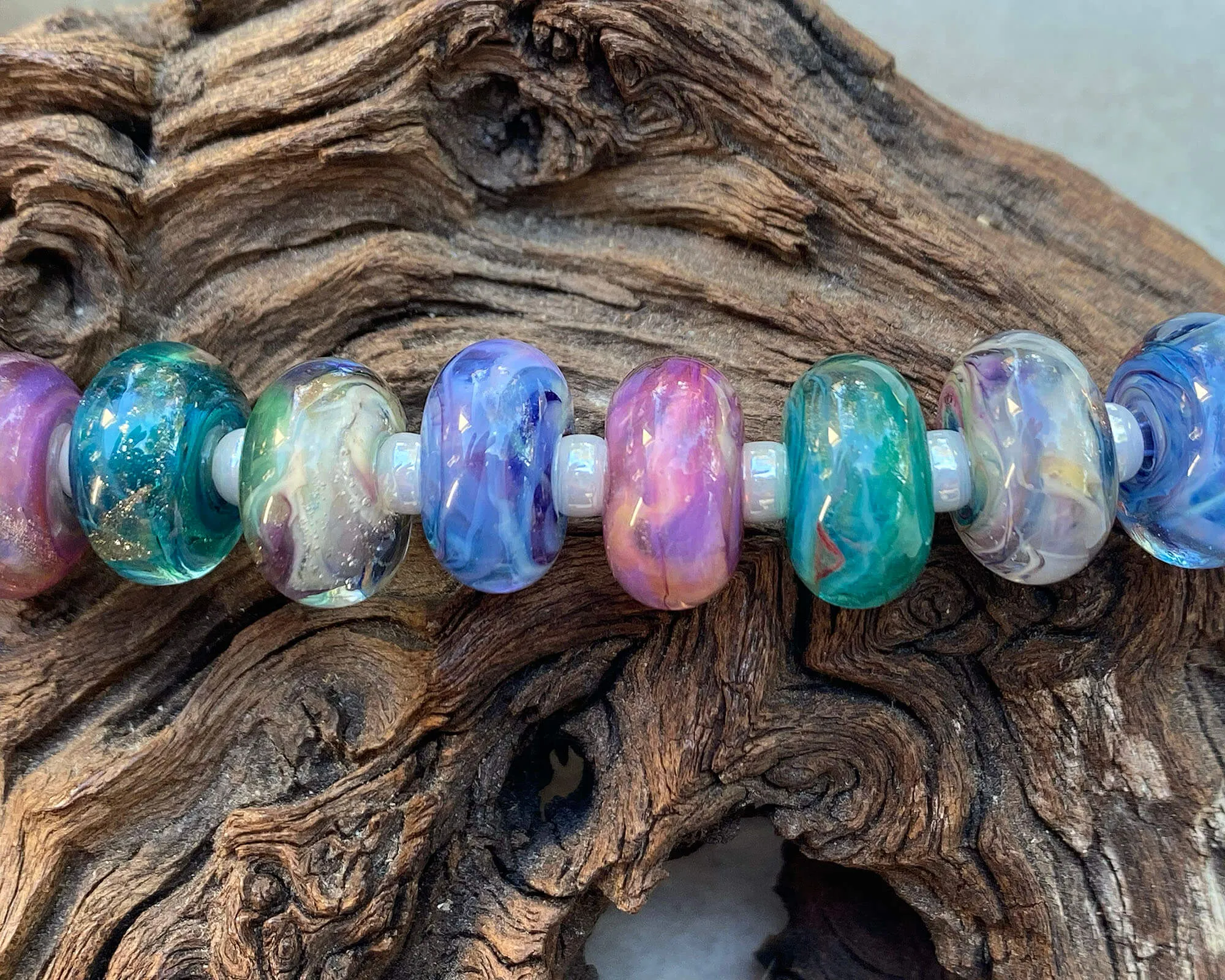 16 Handmade Pastel Lampwork Beads Set SRA