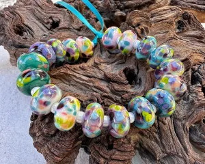 18 Pastel Rainbow Mosaic Lampwork Beads Set SRA