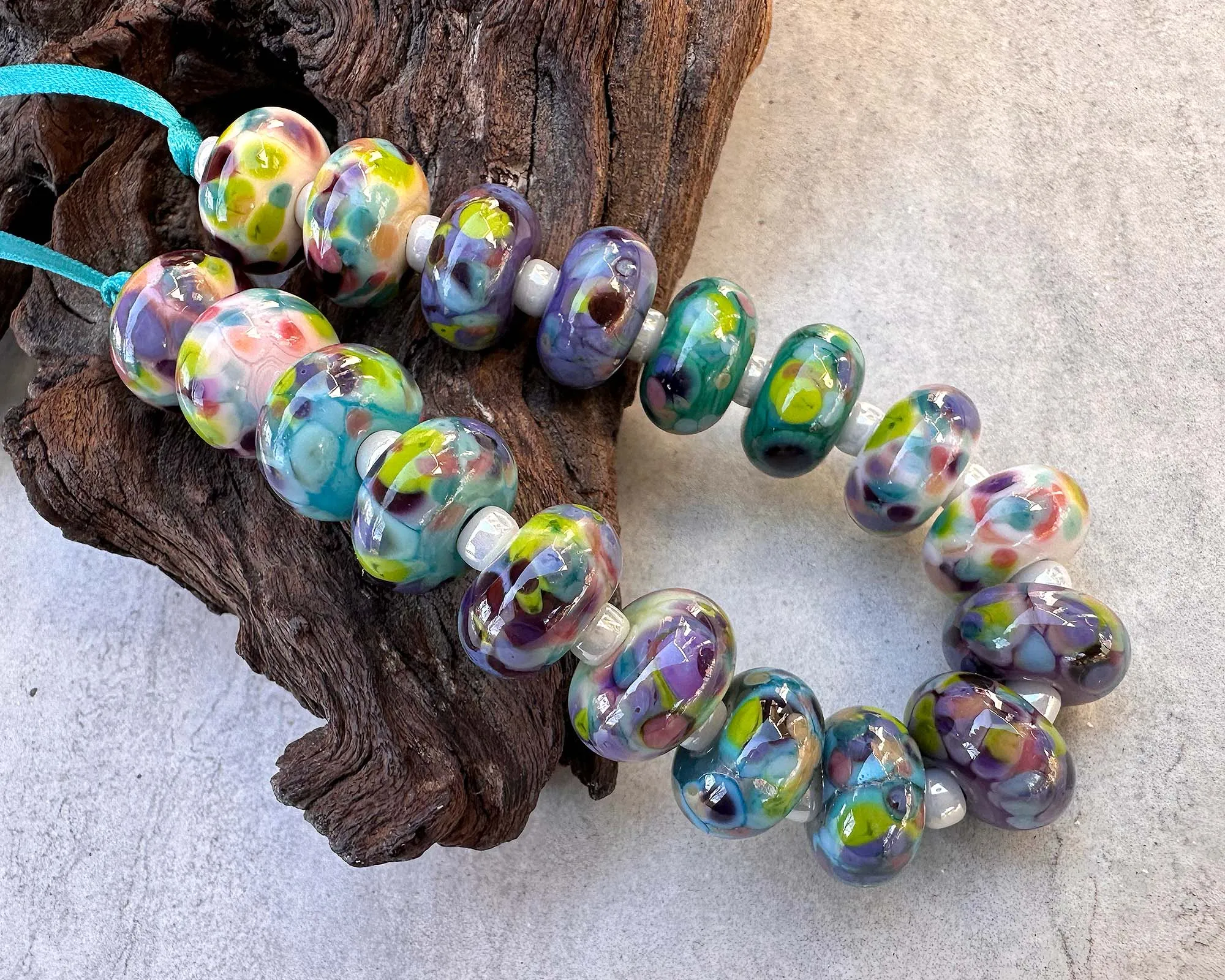 18 Pastel Rainbow Mosaic Lampwork Beads Set SRA