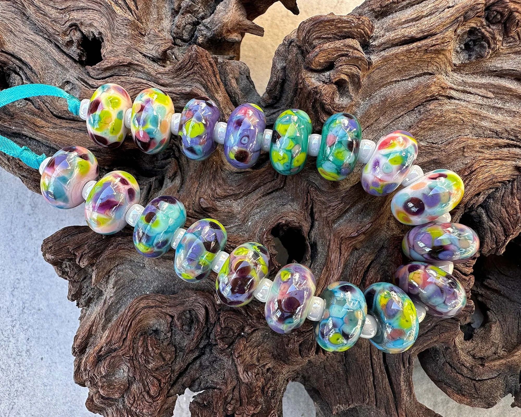 18 Pastel Rainbow Mosaic Lampwork Beads Set SRA