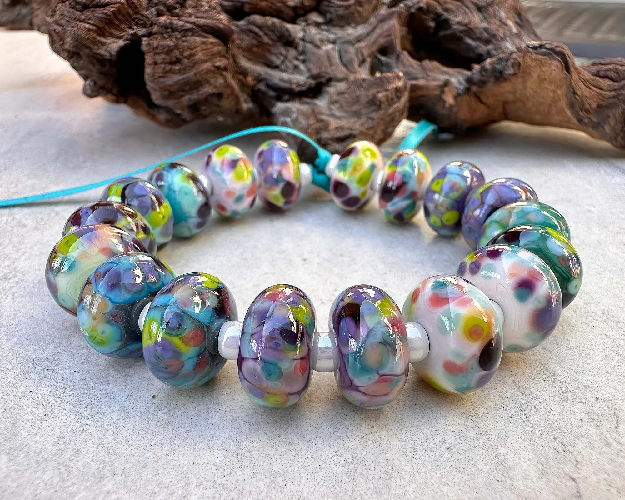 18 Pastel Rainbow Mosaic Lampwork Beads Set SRA