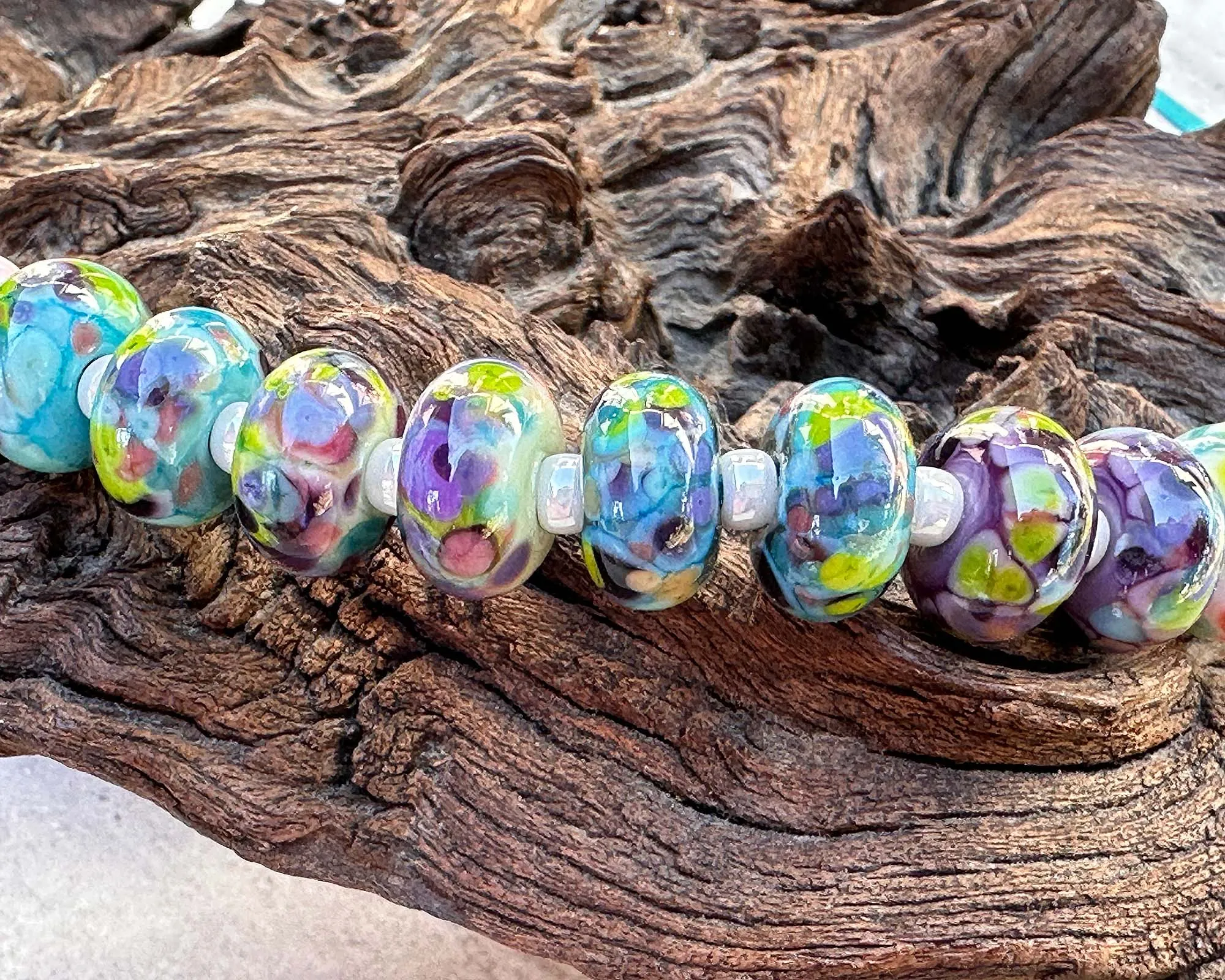 18 Pastel Rainbow Mosaic Lampwork Beads Set SRA
