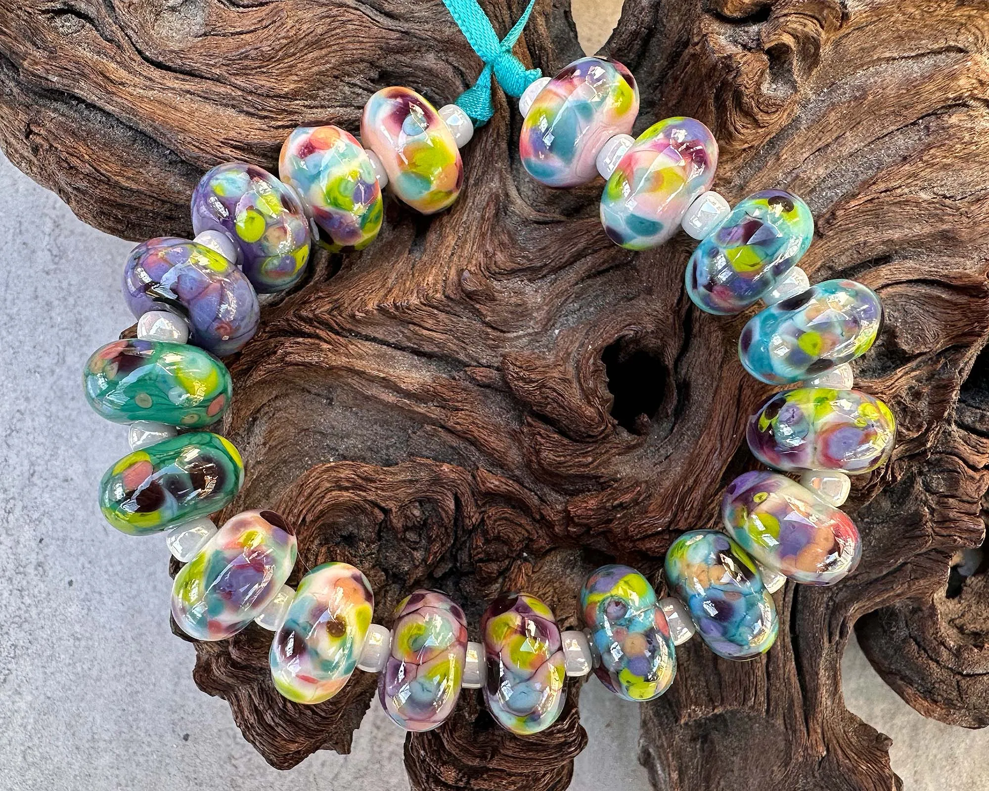 18 Pastel Rainbow Mosaic Lampwork Beads Set SRA