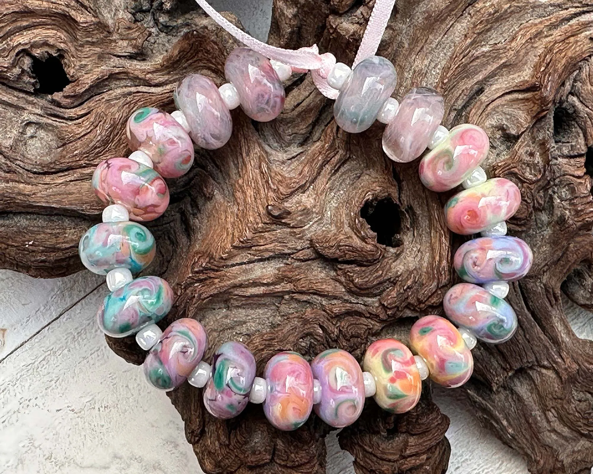 18 Spring Blossoms Pink Lampwork Beads Set SRA