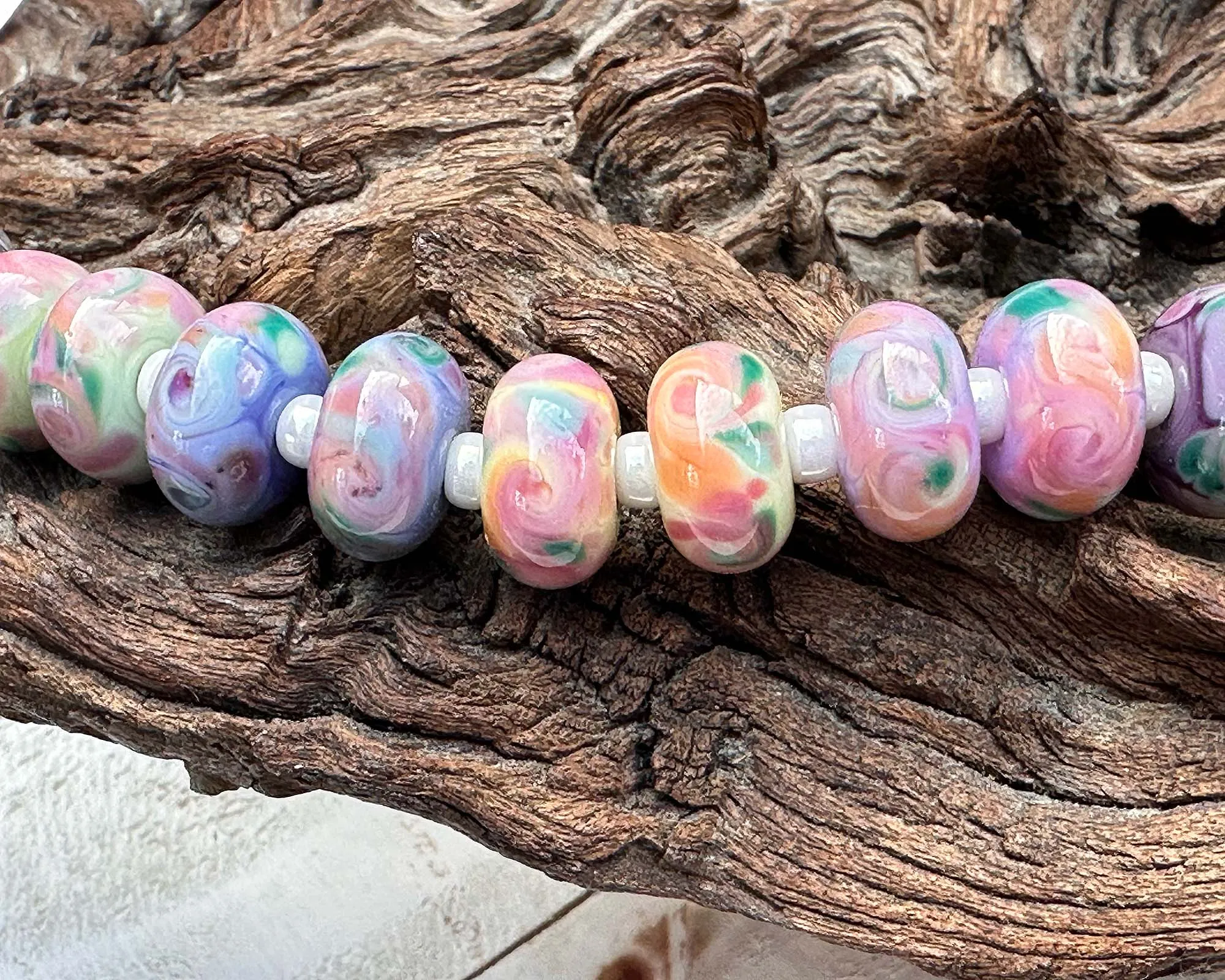 18 Spring Blossoms Pink Lampwork Beads Set SRA