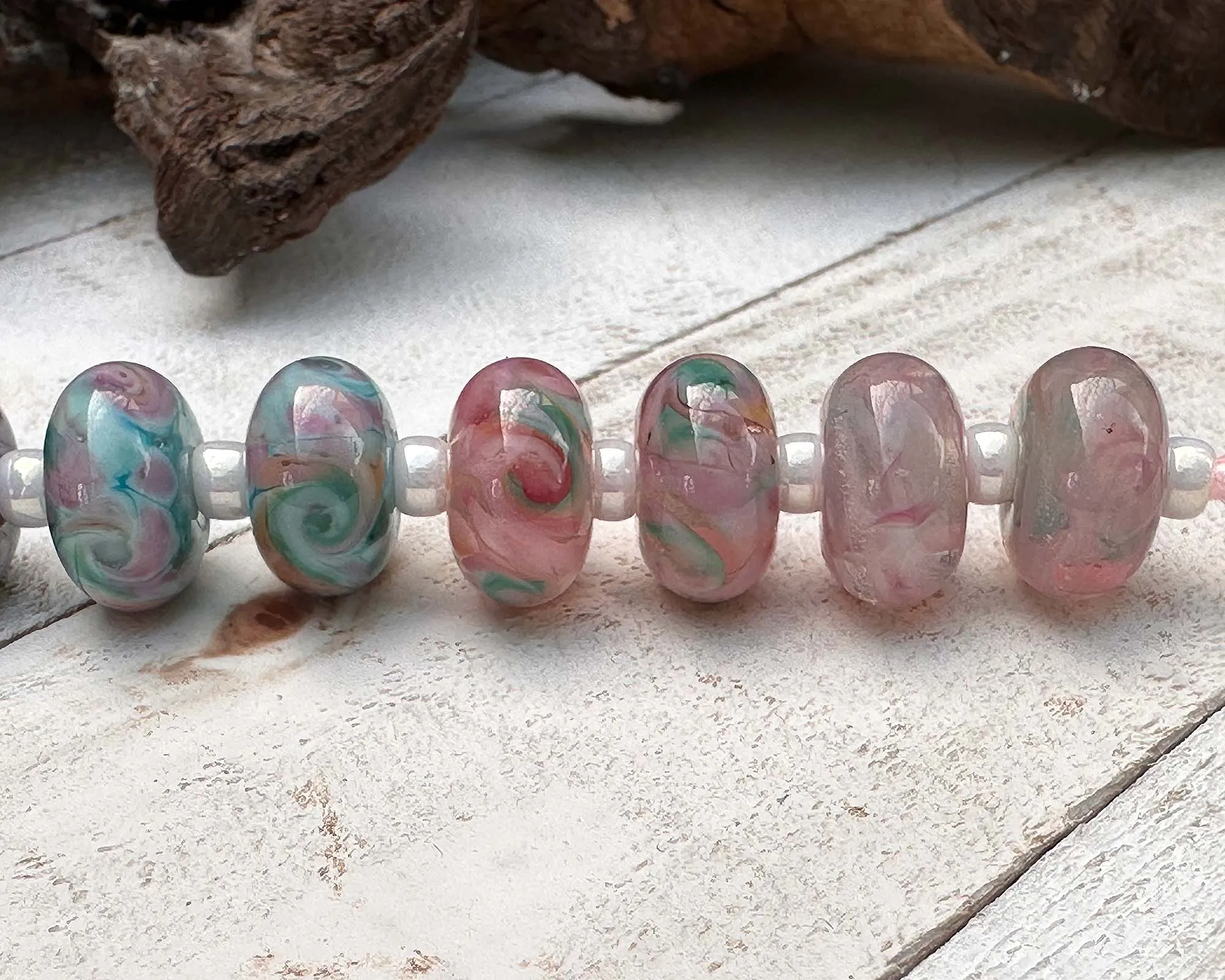 18 Spring Blossoms Pink Lampwork Beads Set SRA