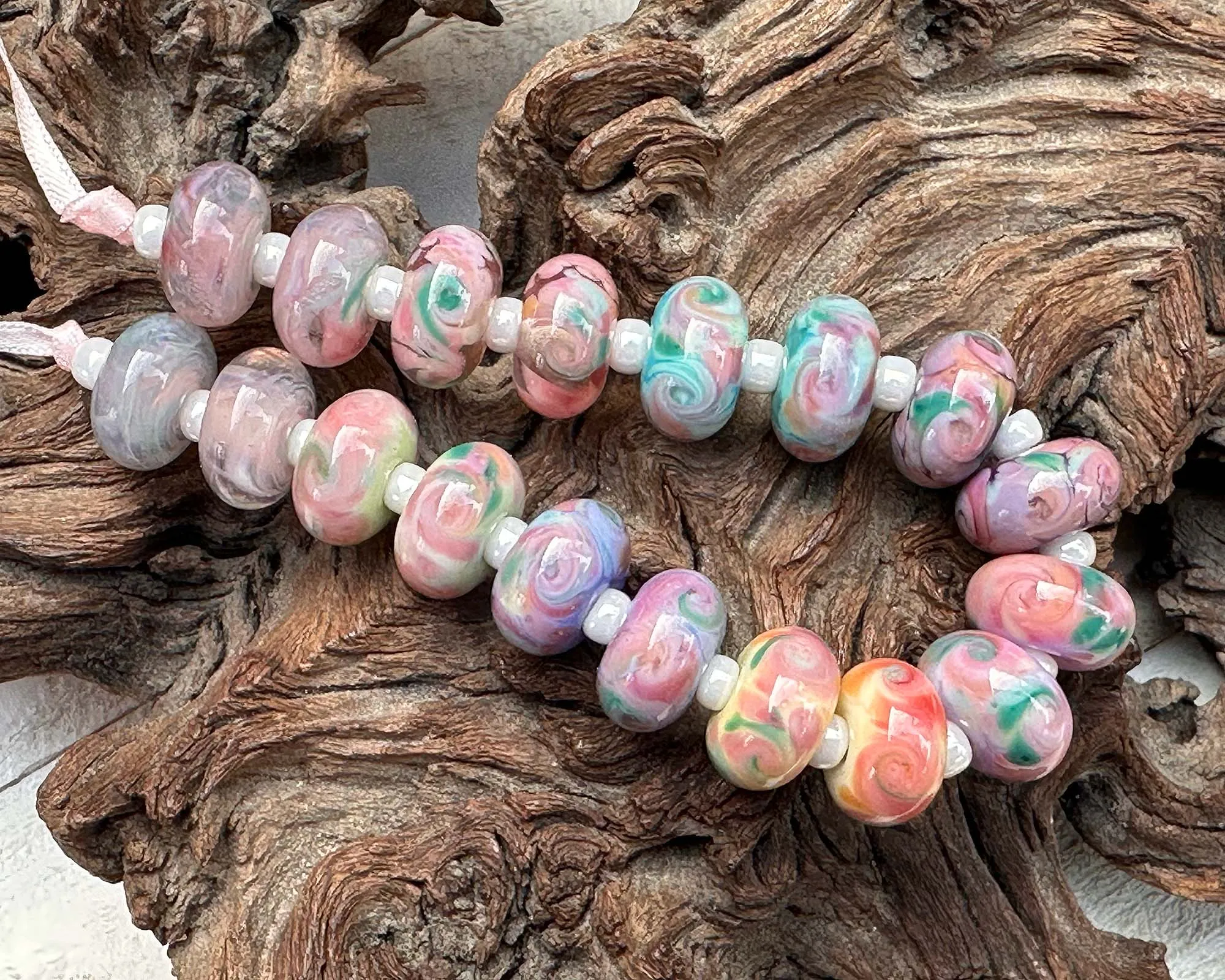 18 Spring Blossoms Pink Lampwork Beads Set SRA
