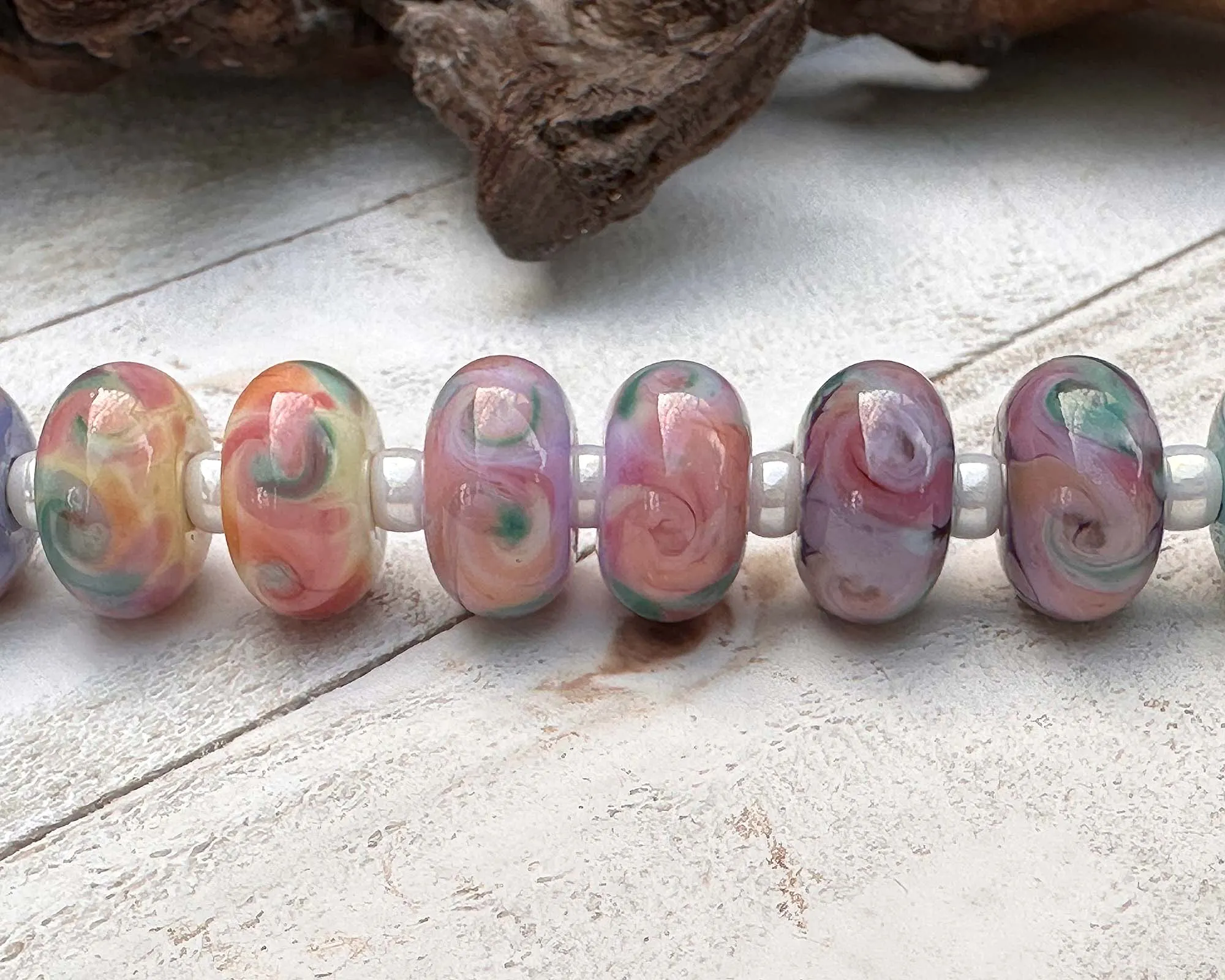 18 Spring Blossoms Pink Lampwork Beads Set SRA